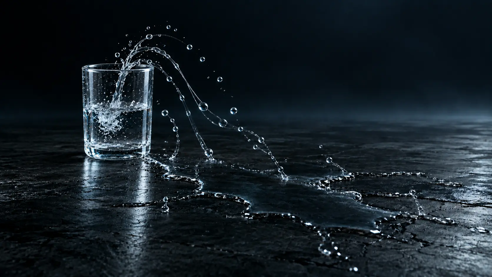 Water retracing its connected path back into the glass